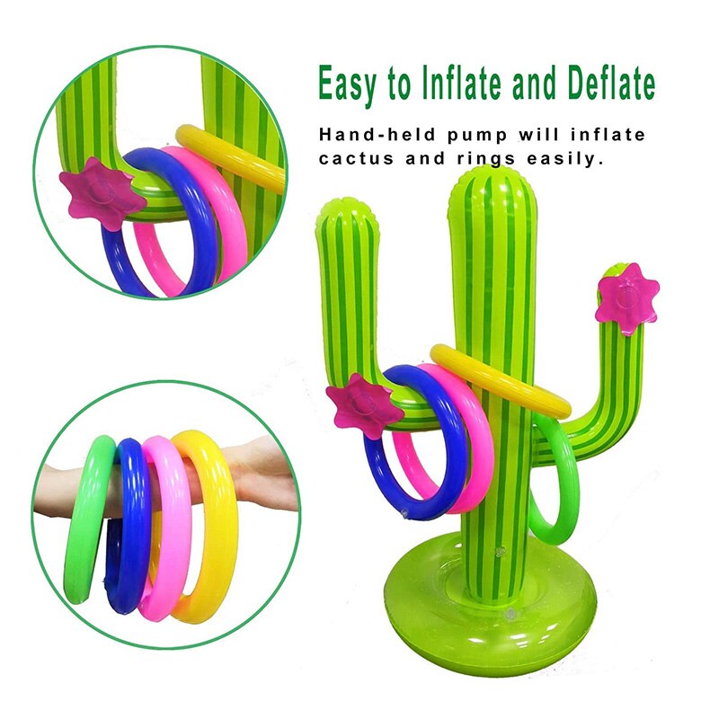 Inflatable Cactus Ring Toss Game Inflatable Toss Game Pool Toys Party Supplies Indoor Outdoor Game For Kid Adults Ice Bar Travel