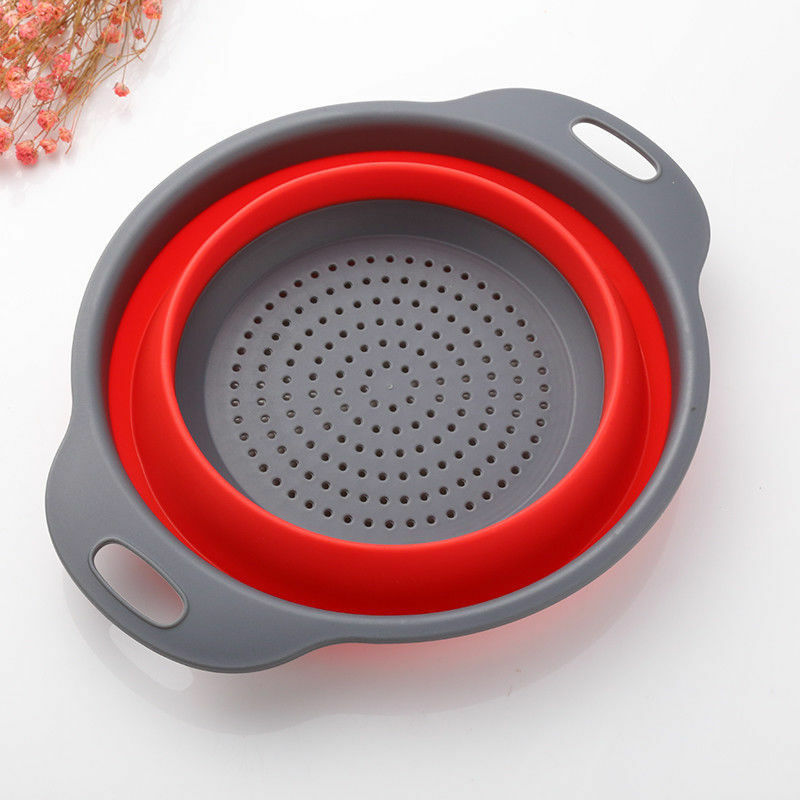 3 kleuren Zeef Inklapbare Afdruiprek Met Handvat Keuken Tool Opvouwbare Siliconen Vergiet Fruit Groente Wasmand Zeef