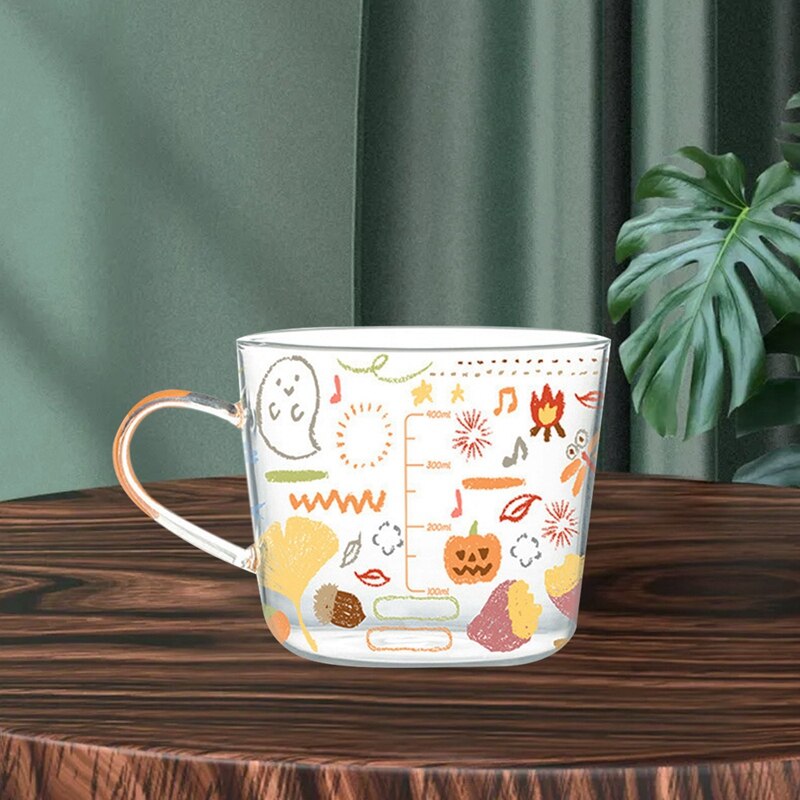 ! 500ML Cartoons Scale Glass Mug,Breakfast Mlik/Coffee Cup,Household Water Mug,Heat Resistance Teacup