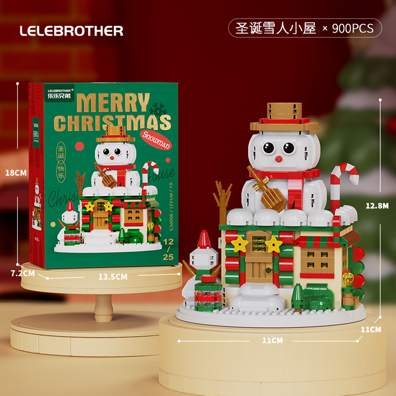 Christmas Winter Village Building Blocks Snowhouse Snowman Elk Shop 3D Model Assembly Mini Brick Figure Toys For Kid: S / black