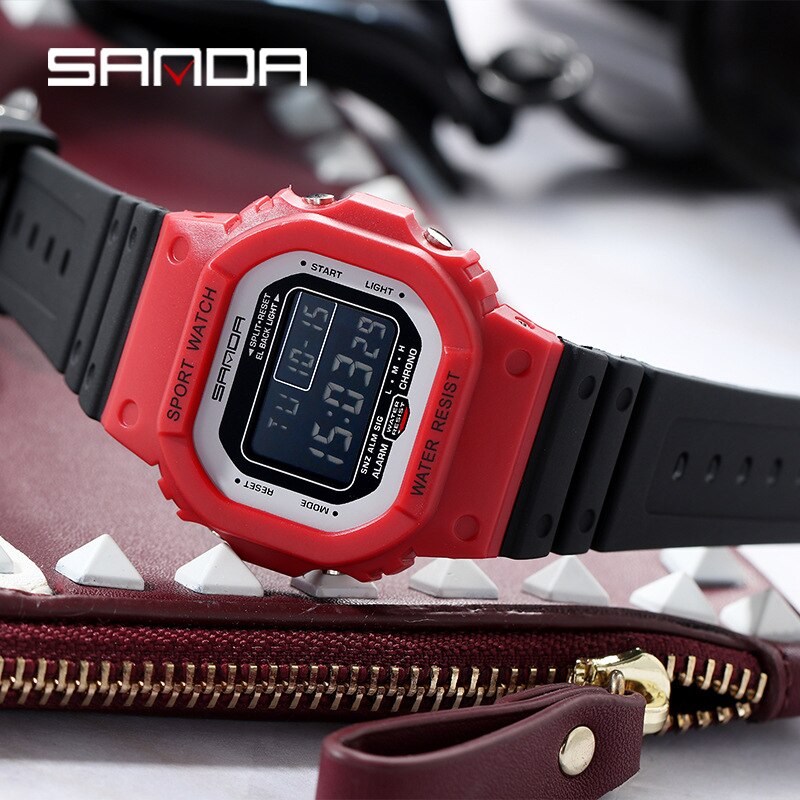 Sanda Sport Vierkante multifunctionele Elektronische Vrouwen Mannen Horloge Sport Horloge Waterdicht Lichtgevende Student Horloge: RB