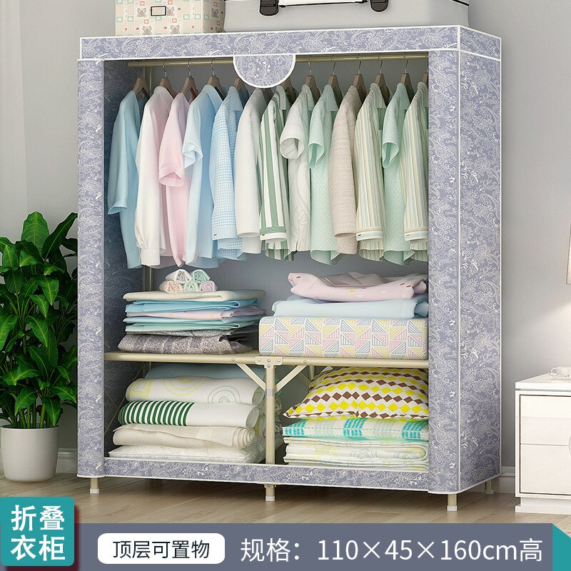 Free install Folding Wardrobe Simple Metal Iron Coat Rack Floor Shelf Standing Clothes Hanging Storage Bedroom Furniture szafa