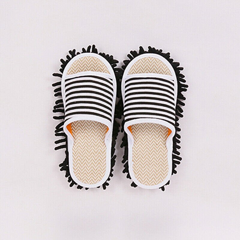 1 Pair Floor Dust Cleaning Foot Shoes Mop Slippers Lazy Quick House Flip Flop Floor Foot Socks Shoes: Black Stripe / S