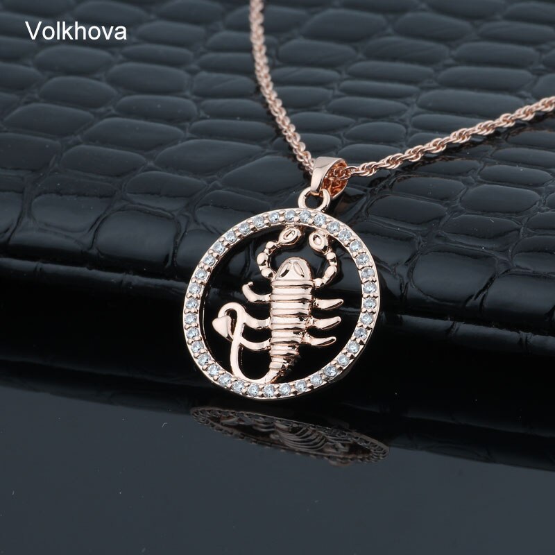 Volkhova 12 Zodiac Constellations Pendant Necklaces For Women Men 585 Rose Gold Cubic Zirconia Jewelry