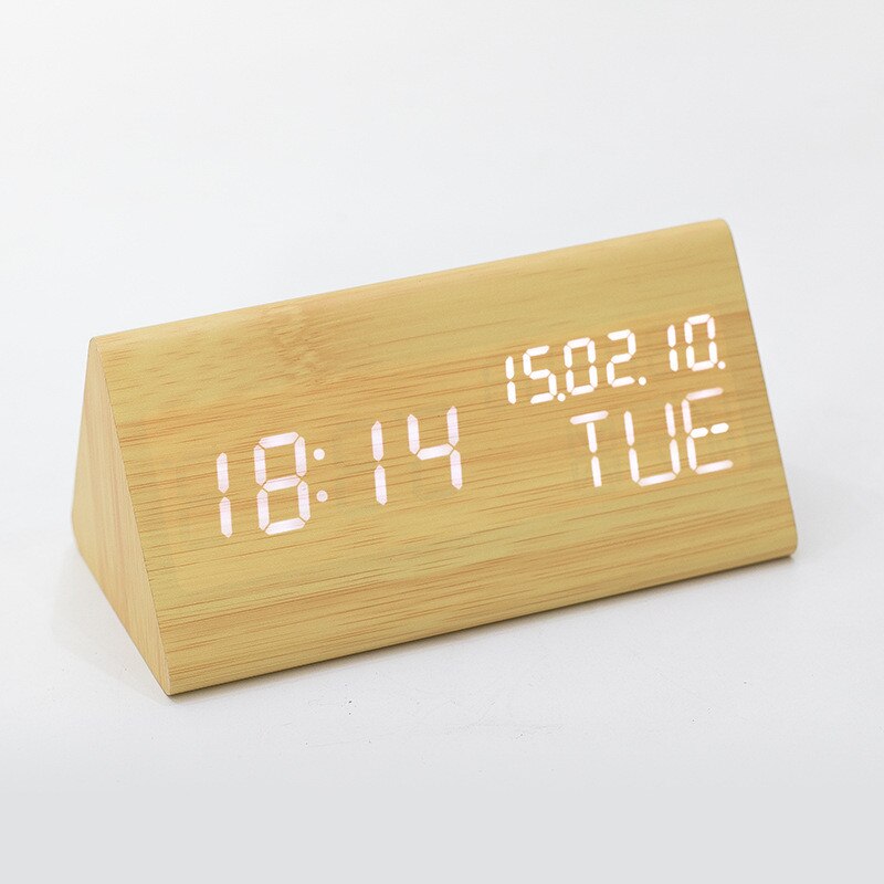 Creatieve Digitale Klok Houten Elektronische LED Tijdweergave Temperatuur Vochtigheid Detecteren Zetel Klok Slaapkamer Nachtkastje Wekker: Khaki