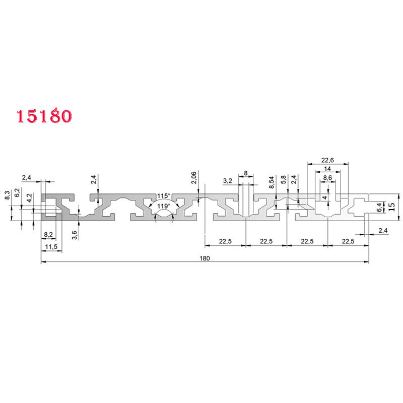 Cadre linéaire anodisé pour imprimante 3D, Extrusion de profil en aluminium 15180, 300mm, 1 pièce