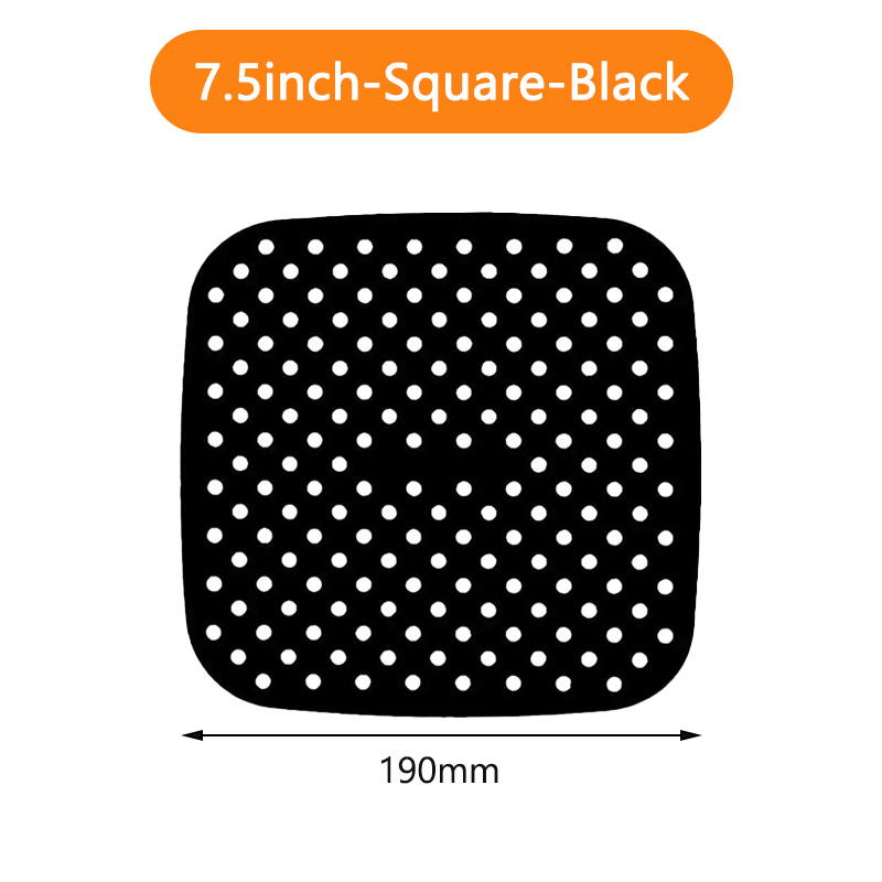 Tapis de revêtement de friteuse à Air en Silicone, antiadhésif, revêtement intérieur de cuisson pour accessoires de cuisine, rond et carré réutilisable: 7.5inch-Square-Black