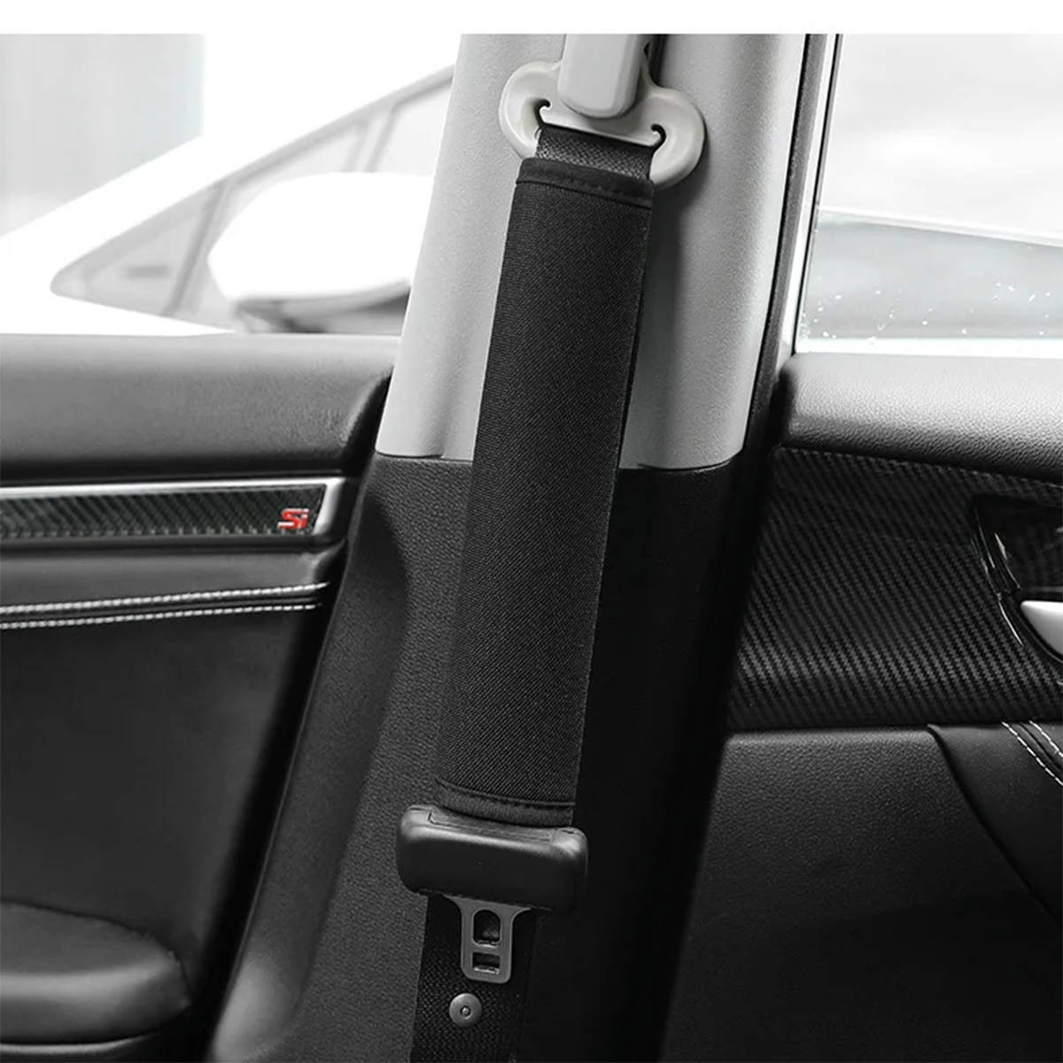 Set van twee autogordelkussenhoezen, zwart katoen, zacht autoveiligheidsgordel, schouderstuk voor volwassenen en kinderen