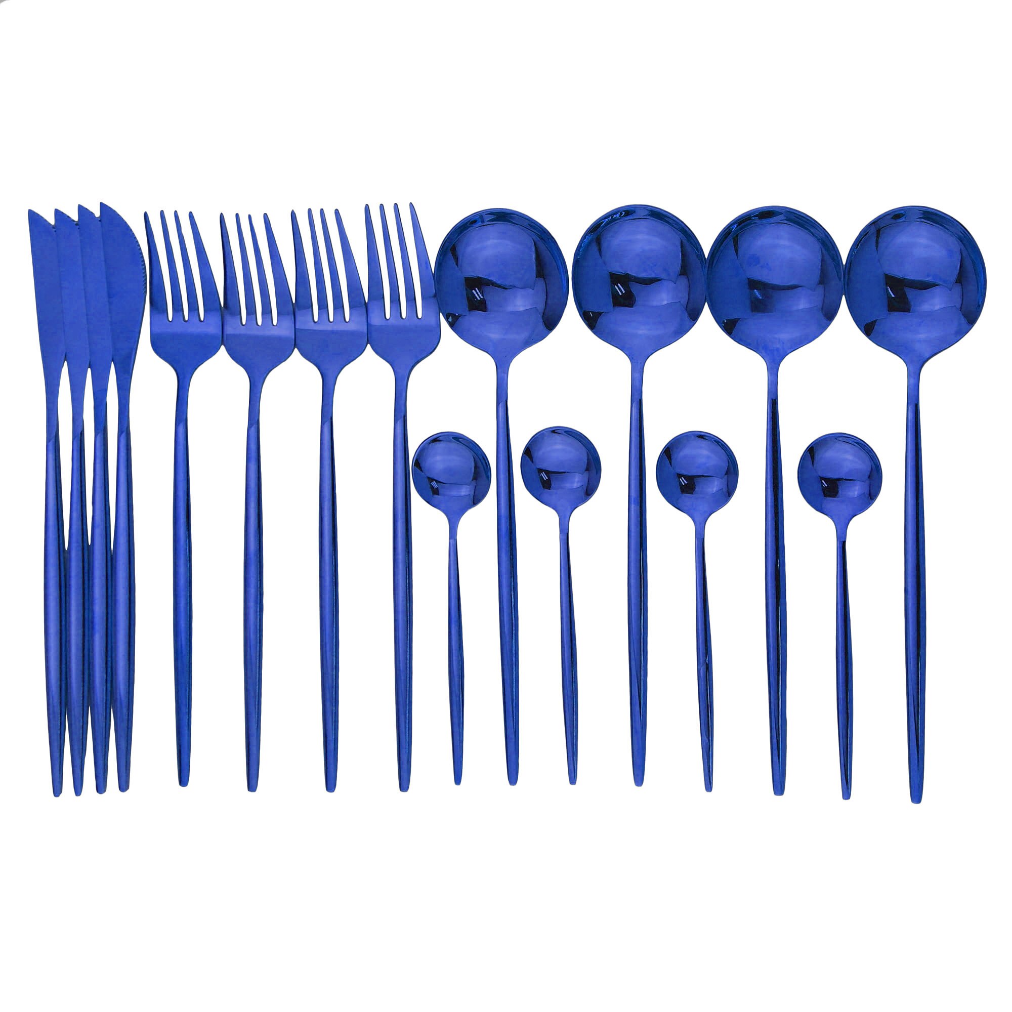 Gold Cutlery Set Kitchen Flatware 16Pcs 304 Stainless Steel Knife Fork Spoon Dinnerware Set Mirror Silverware With Gife Box: Gold Box / 16Pcs Blue