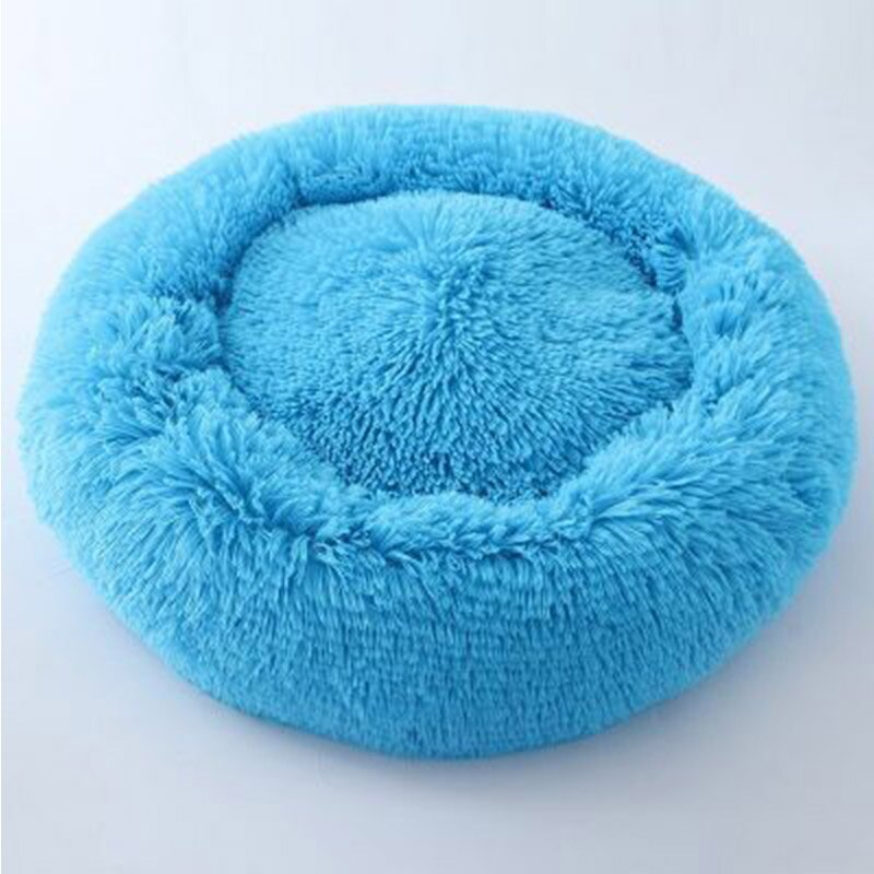 Pluche Huisdieren Ronde Hond Bed Matten Puppy Small Medium Honden Warm Chaise Longue Slapen Mand Hond Kat Ademend Kussen bedden: Blue / S
