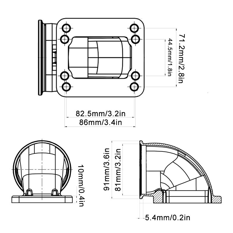 ESPEEDER Stainless Steel 3 Inch Flange Cast Turbo Elbow Adapter Flange 90 Degree Elbow Adapter For T3 T4 Turbocharger