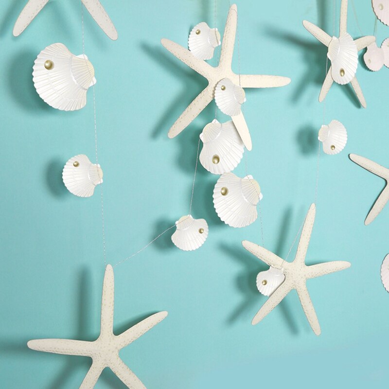 Guirnalda de papel de estrella de mar de concha blanca, cartel colgante para Baby Shower, temática de sirena, cumpleaños, , decoración de boda