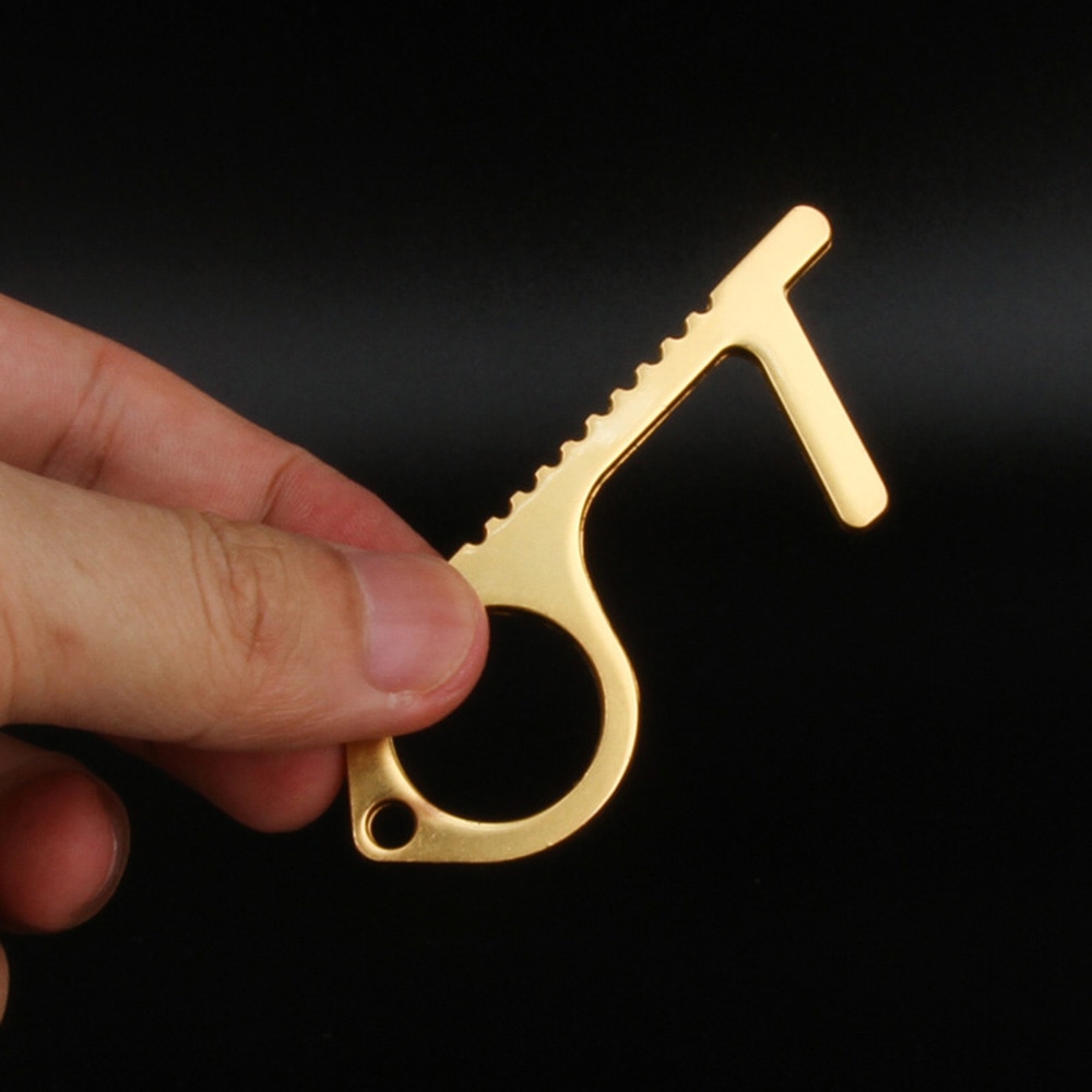 Keine berühren Tür werkzeug Öffner Keychain Kupfer legierung Aufzug Öffnung Assistent Schlüssel Griff Werkzeug Anti-kontakt Kleine EDC Werkzeug