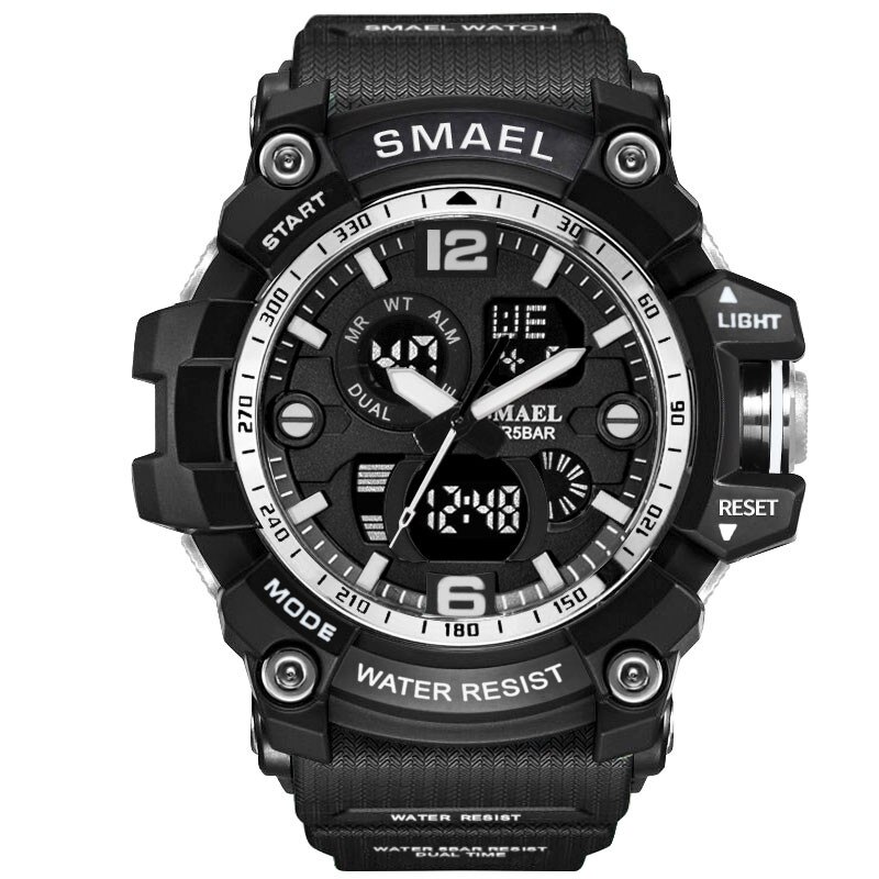 SMAEL Luxe Dual Display Horloges Mannen Sport multifunctionele Waterdichte LED Elektronische Digitale Horloge Alarm Week Datum Relogio: Black