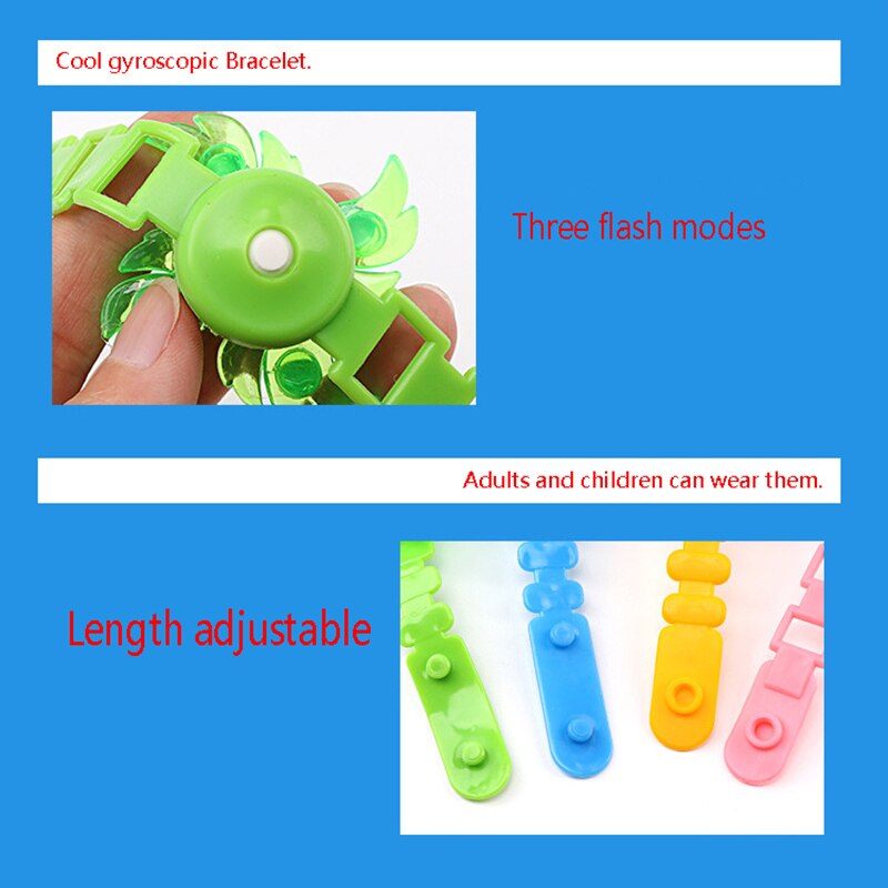 Cinturino per bambini con luci a LED luminose bagliore nel buio polsino rotante manuale Flash giroscopio giocattolo di plastica Fidget trottola 0