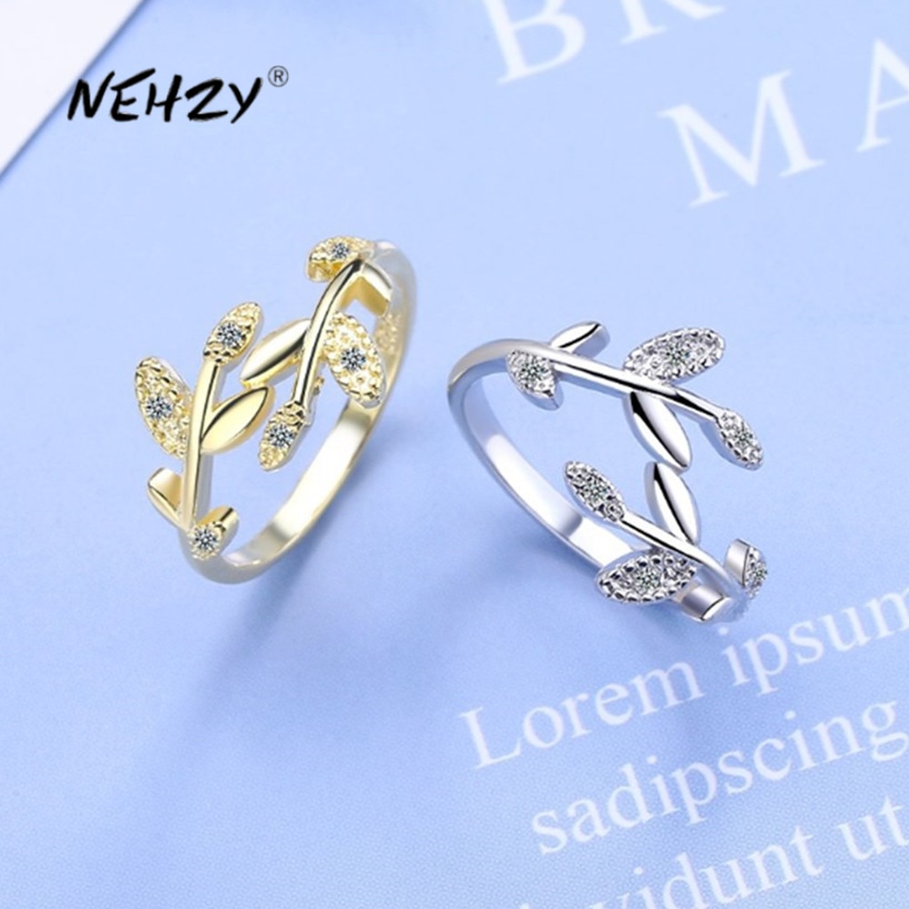 Nehzy S925 Stempel Zilver Vrouw Mode Sieraden Eenvoudige Bloem Kristal Zirkoon Goud Zilver Ring Maat Verstelbaar