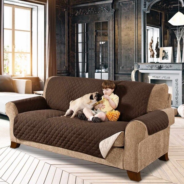 1/2/3 Zits Dubbele Side Sofa Kussen Huisdieren Honden Sofa Covers Waterdichte Couch Fauteuil Kussenovertrekken Fauteuil Meubels Protector: Brown / 2 Seater