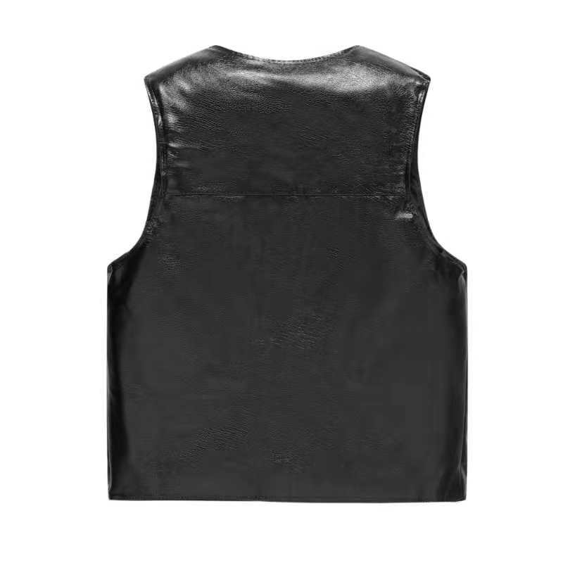 HOO more men's PU leather vest v-neck warm vest
