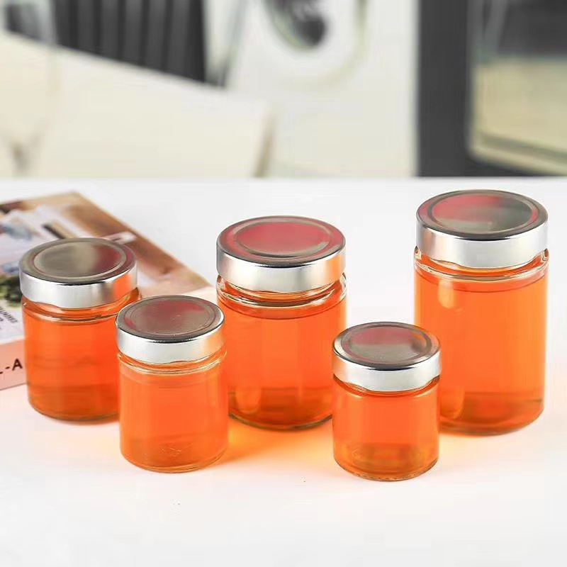 Honey glass bottle sealed jar high straight straight extra high lid round bottle kitchen storage jar jam pickle bottle