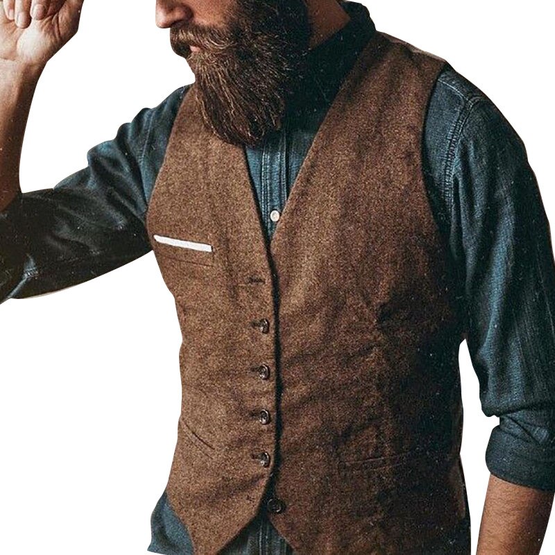 Men&#39;s Suit Vest Tweed Jacket Slim Fit Wedding Groomsman Clothing V Neck Man Waistcoat Casual Business Jacket Vest For Men: XL