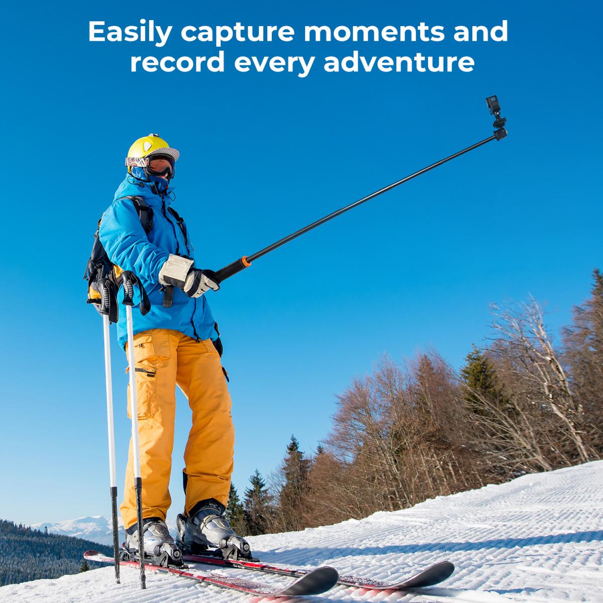 K&F Concept MS08 62''/1,58 m Statyw do telefonu Selfie Stick czarno-pomarańczowy z pilotem Bluetooth + adapter Gopro
