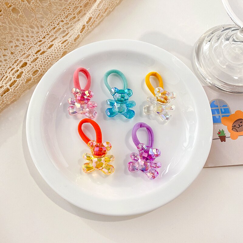 Boîte de chouchous en caoutchouc pour enfants, 5/8 pièces/boîte, bande de cheveux en forme de cœur, fleur, dessin animé, doux et brillant, accessoires pour cheveux