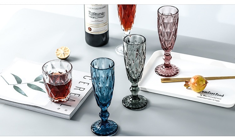Gekleurde Beker Wijn Water Glas Geperst Blauw Roze Glazen Bekers Vintage Glazen Beker