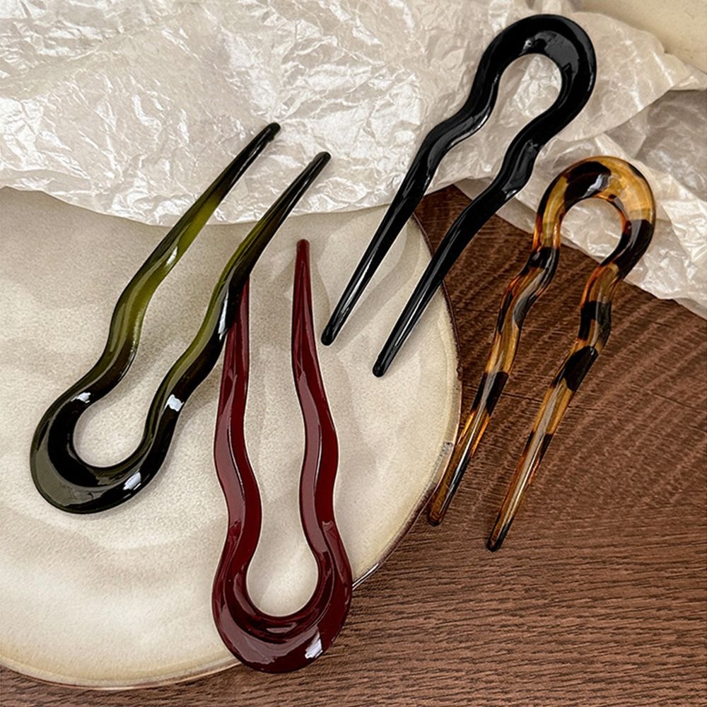 Horquilla para el pelo en forma de U, palitos para el pelo de geométrico a la de acetato, horquilla de carey, accesorios para la cabeza para mujeres y niñas