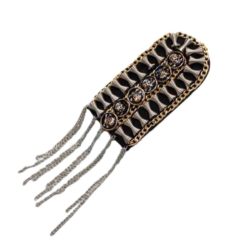 Badges Chain Fringed Shoulder Pads Stage Costume Tassels Shoulder Pads Vintage Tassel Link Chain Epaulet Shoulder Boards: white