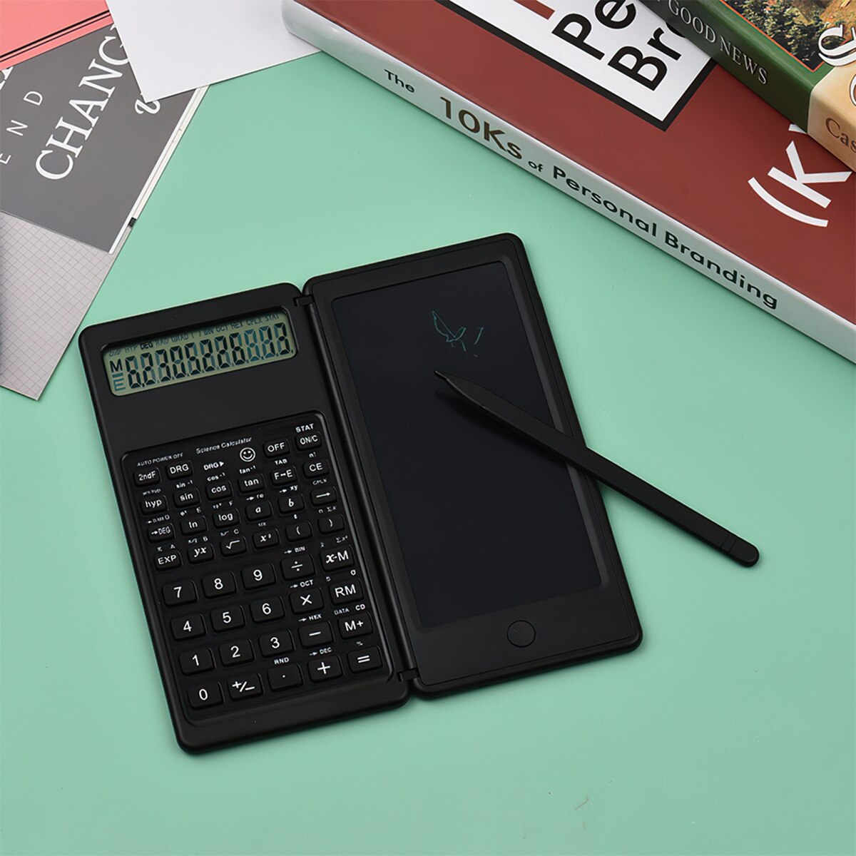 Calculadora Científica plegable con pantalla grande Digital de 10 dígitos, tableta de escritura borrable, almohadilla de dibujo Digital, cálculo de matemáticas