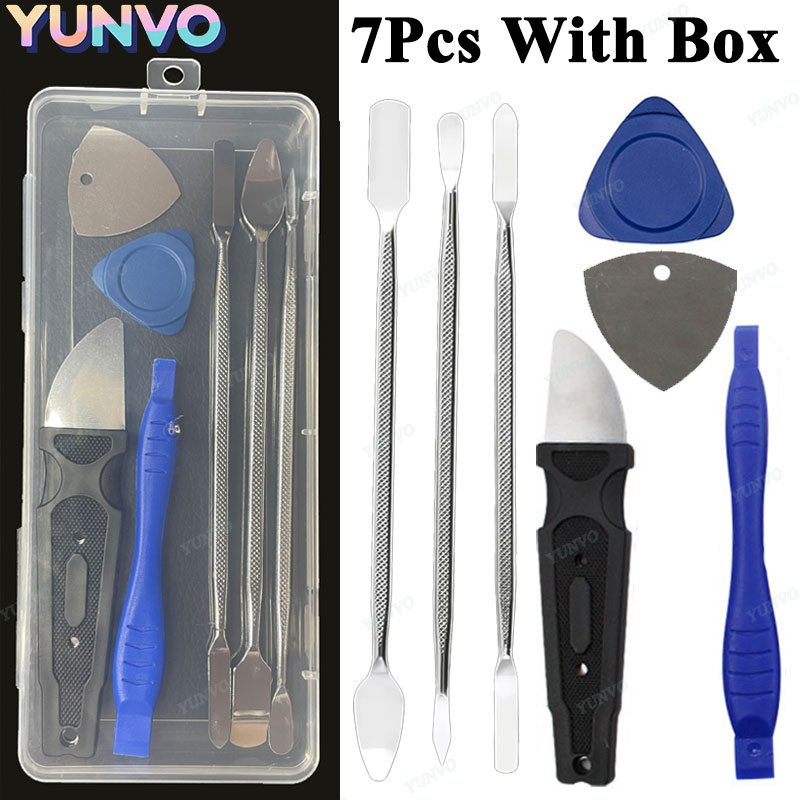 Reparationsverktyg för mobiltelefoner demontering reparation surfplatta bräckjärn multifunktionellt manuellt demonteringsverktyg bimetallhuvud med låda: Blå lotus