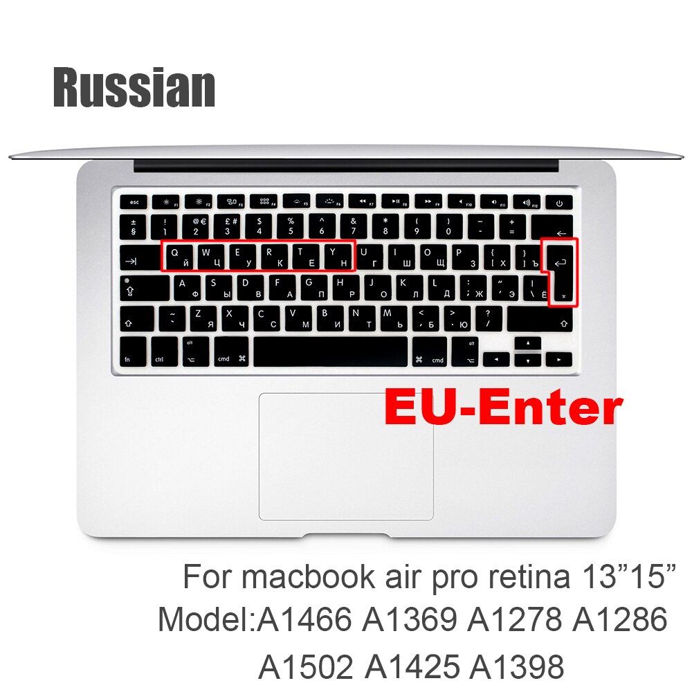 Russische Siliconen Toetsenbord Cover Beschermer Voor Macbook Air13/12 /15/16pro Touchbar A1706/A1466A1708/A1990/A1398/A2289/A1932/A2141: EU13 15 Air pro(old)