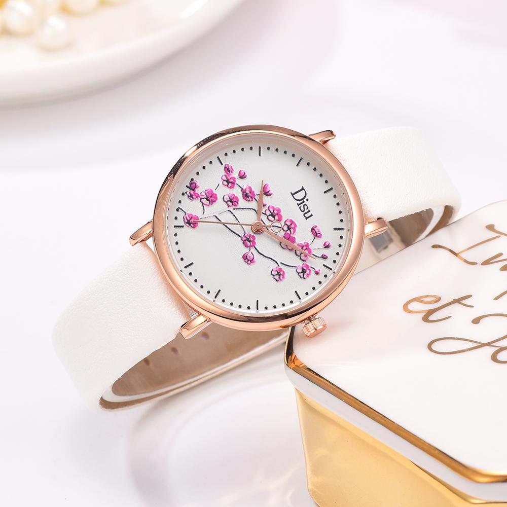 Blomster urskive ure kvinder læder dame kjole personlighed romantisk quartz armbåndsur afslappet sports ur reloj mujer