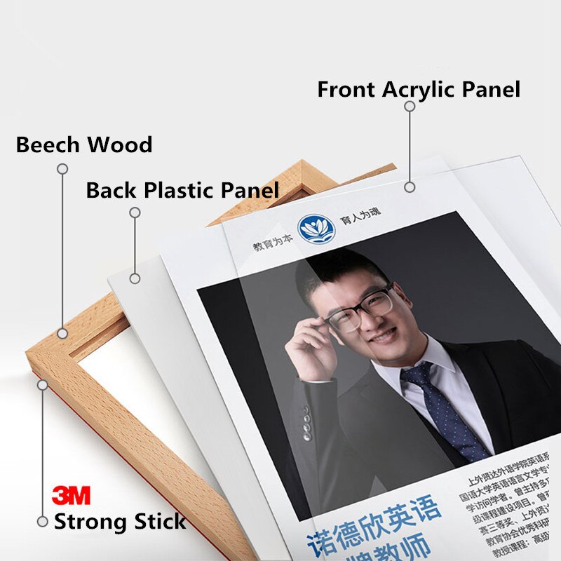 A4 Wood Wall Mount Literature Acrylic Menu Sign Holder Display Frame With Adhesive 11x8.5 Ad Poster Picture Frame