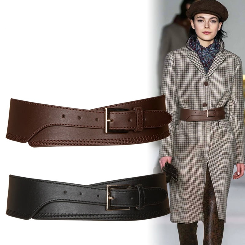 Spring Autumn Women Lady Color Soft Pu Leather Wide Belt Self Tie Wrap Waist Mujer Dress Pants pasek damski