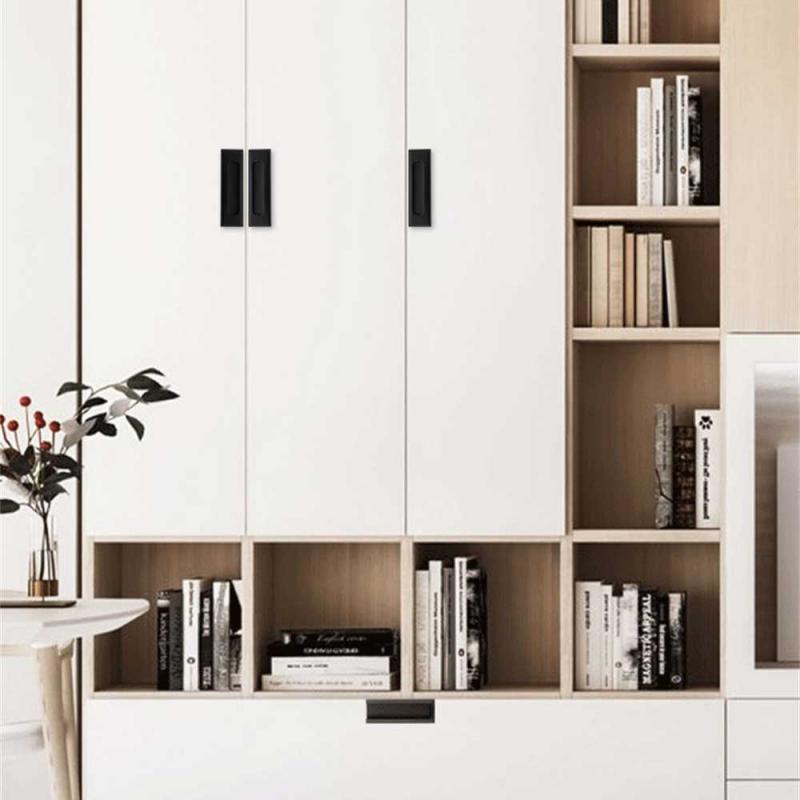 Manijas de puerta de aleación de Zinc, cubierta empotrada al ras, manija de gabinete de suelo, manija de muebles negra plateada, accesorios para el hogar