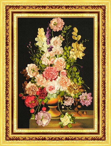 3D Rosa botella de la flor de pintura de bordado de artesanía bordado círculo DIY a mano costura Arte de la pared Decoración