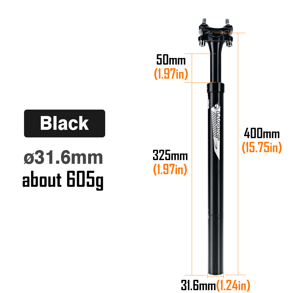 LUNJE MTB Fahrrad Sattelstütze 27,2 28,6 30,4 30,9 31,6mm Fahrrad Tropfer Sattelstütze 400mm Stoßdämpfer Dämpfung Alu teleskop Schock: SP Schwarz 31 6mm