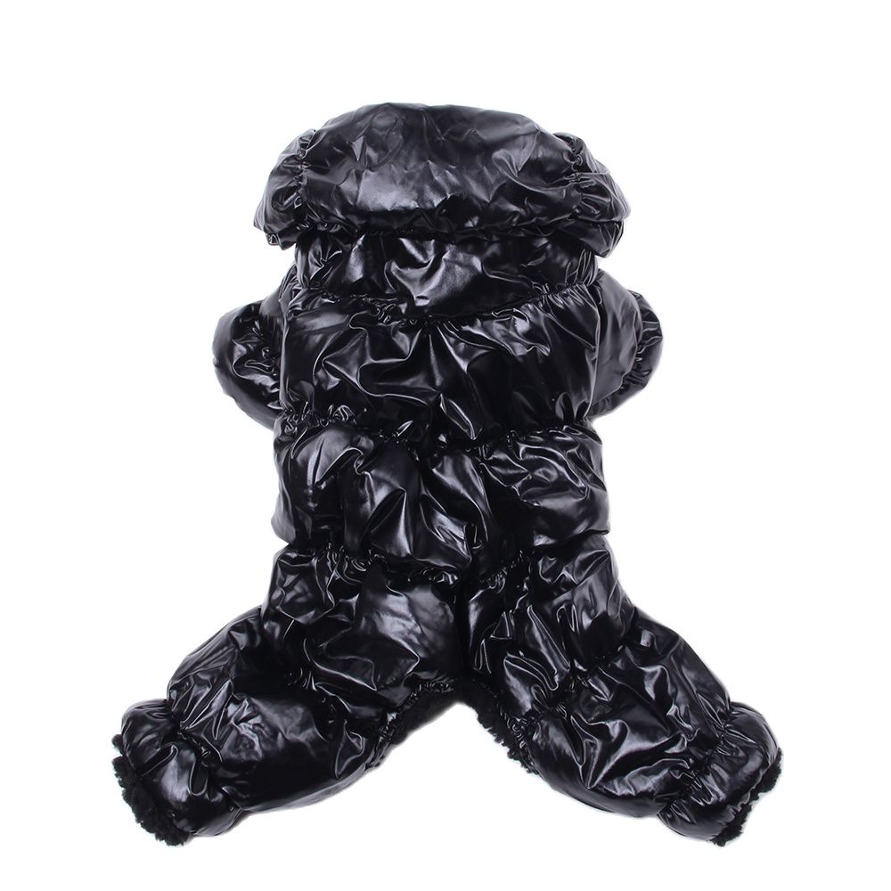 Mono de invierno para perros y gatos, Sudadera con capucha de cuero PU, ropa impermeable para mascotas, abrigo para cachorros, chaqueta, traje cálido, 6 colores: XL / Negro