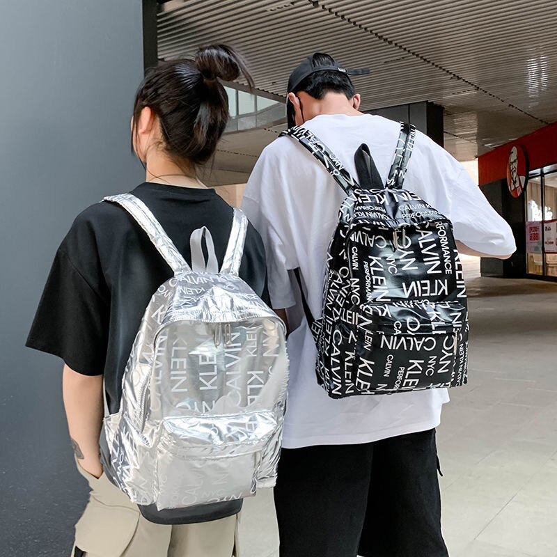 Cool shiny unisex couple school backpacks big student College school bag women men packs