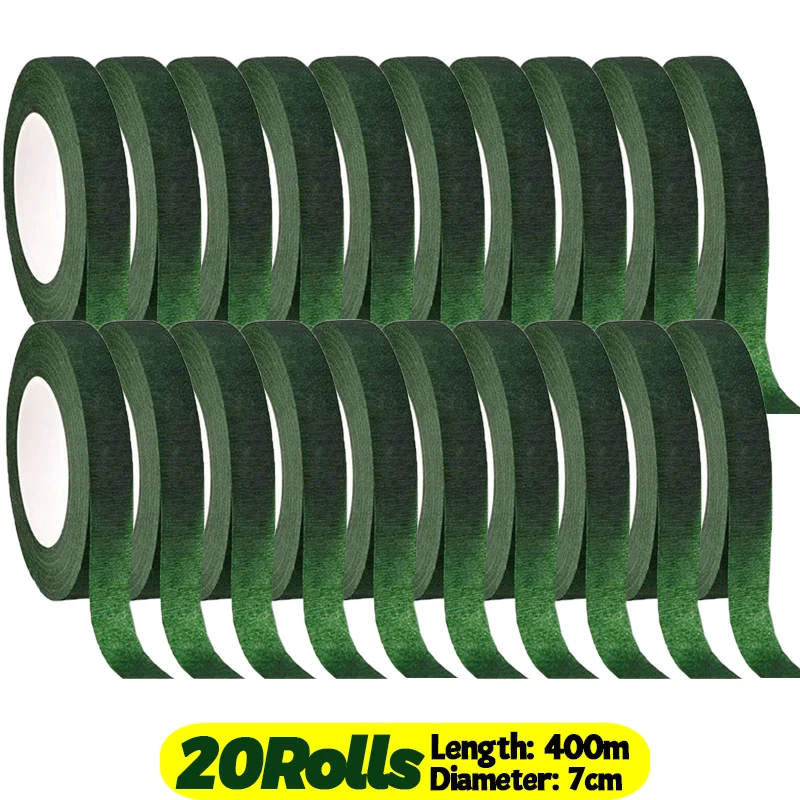 1/20 rollos de cintas florales de ramo verde, cinta autoadhesiva de papel para envolver estambres, decoración de flores DIY para accesorios de de boda de floristería: Oro