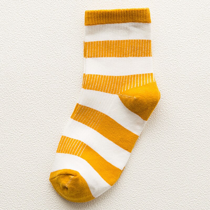 Korean Style Socks Woman Spring Autumn Kawaii Stripe Cotton Japanese Harajuku Short Sock for Girls, Woman Clothing: Yellow