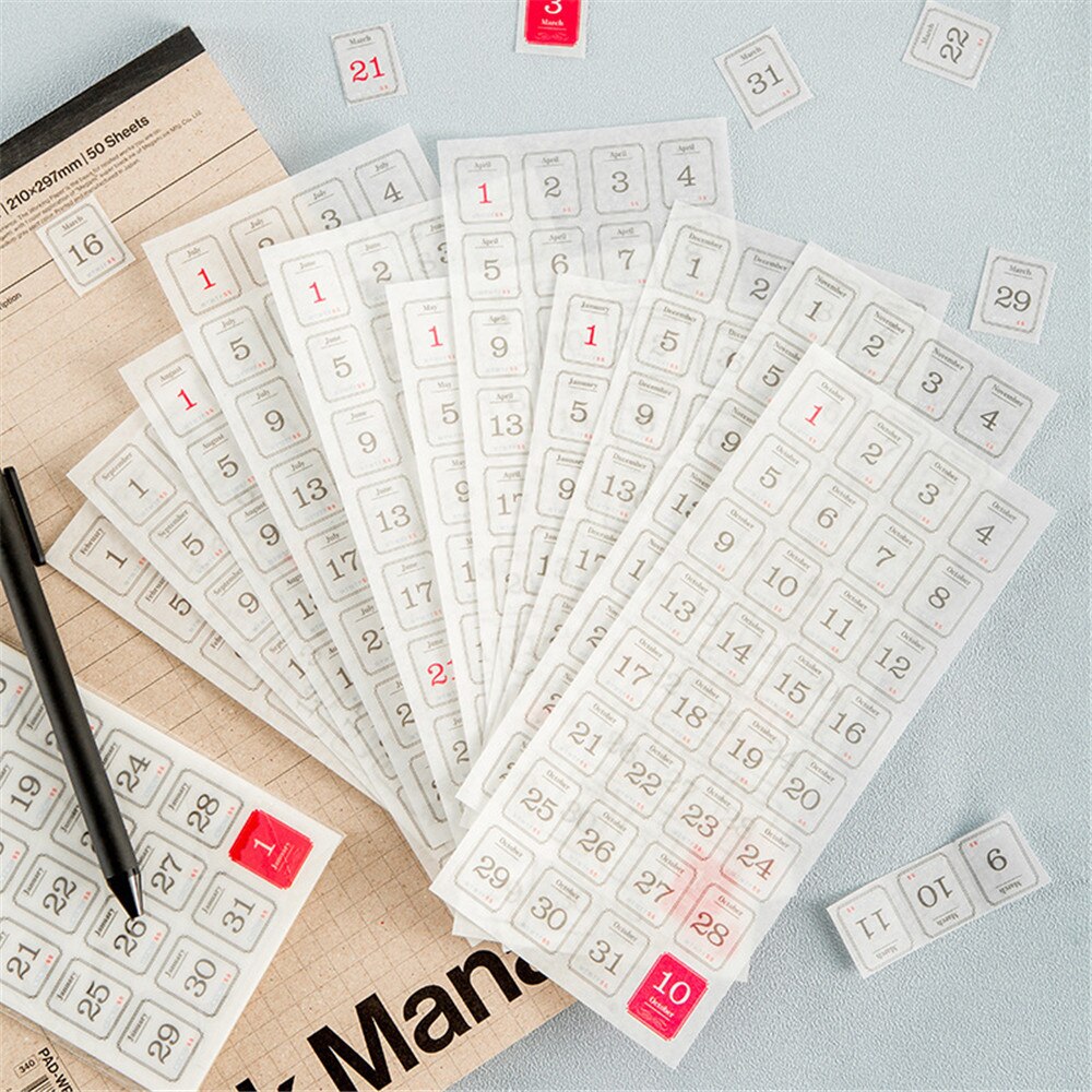 12 Sheets 365 Days Stickers Kawaii Stationery Daily Planner Label Stickers DIY Scrapbooking Decorations Student