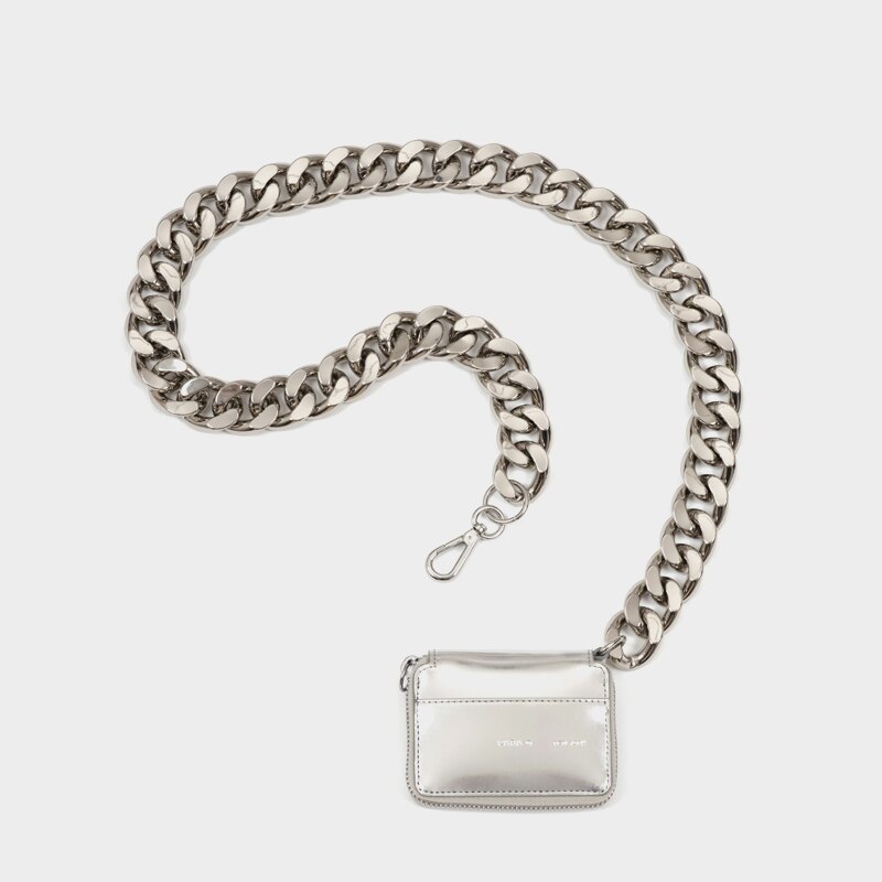 Dikke ketting schoudertas mini borsttas dames crossbody mobiele telefoon portemonnee kleine kaarthouder  a070: Zilver