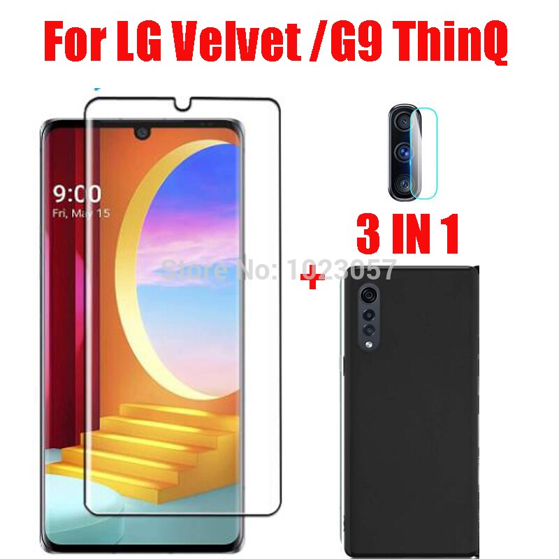 3-en-1 étui + appareil photo verre trempé sur pour LG velours 5G LM-G900N LM-G900E verre protecteur d'écran pour LG velours 5G G9 2.5D verre: 3 in 1 black case