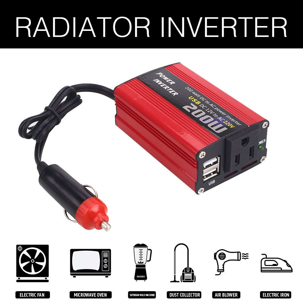 Premium Converter 12V DC To 220V AC Aluminium Alloy Adapter Home Car Inverter High Performance 50/60Hz Power Inverter