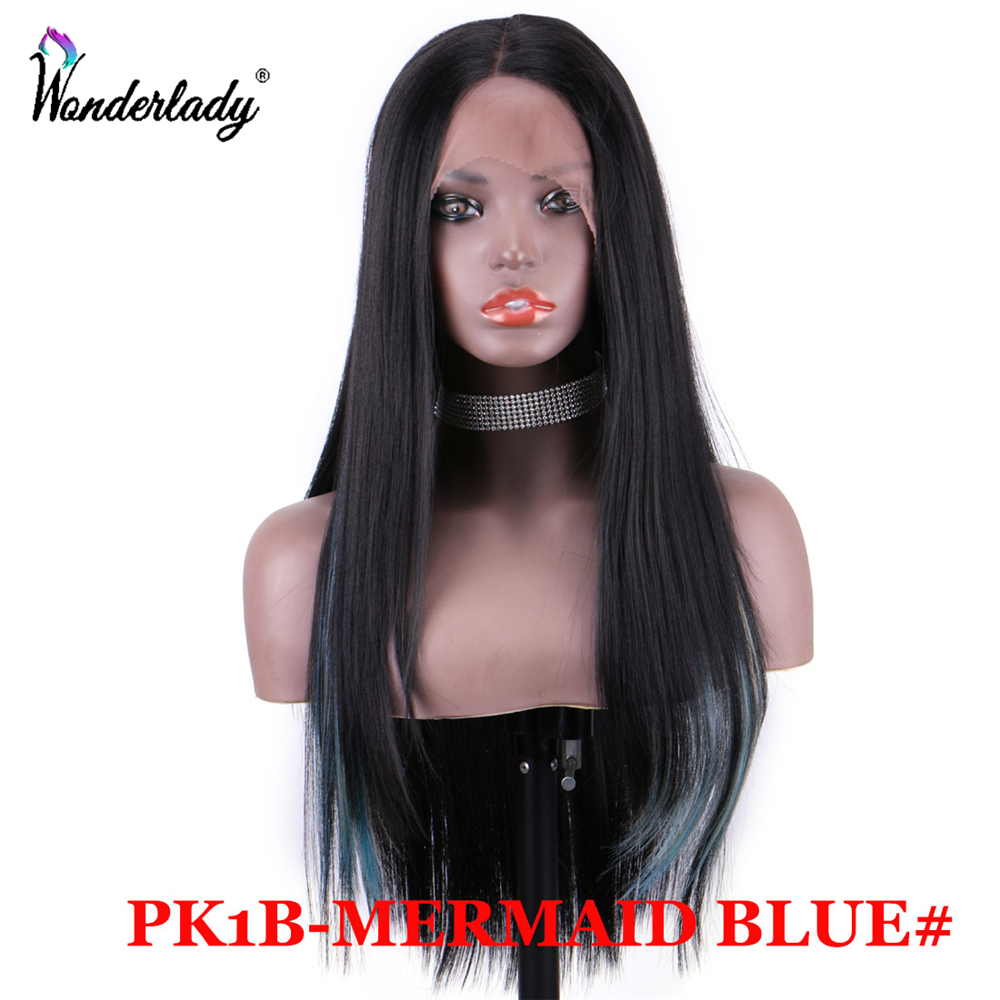 WonderLady-pelucas frontales de encaje de fibra de alta temperatura para mujer, postizos para el cabello sintéticos, rectos, 26 pulgadas: PK1B-MERMAID BLUE