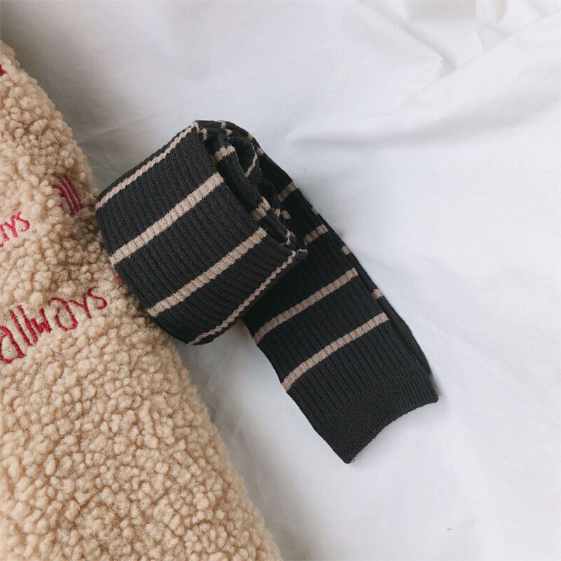 Höst vinter barn flickor leggings bomull randiga leggings barntråd stickade leggings 0-8y: Svart / 5-6 år