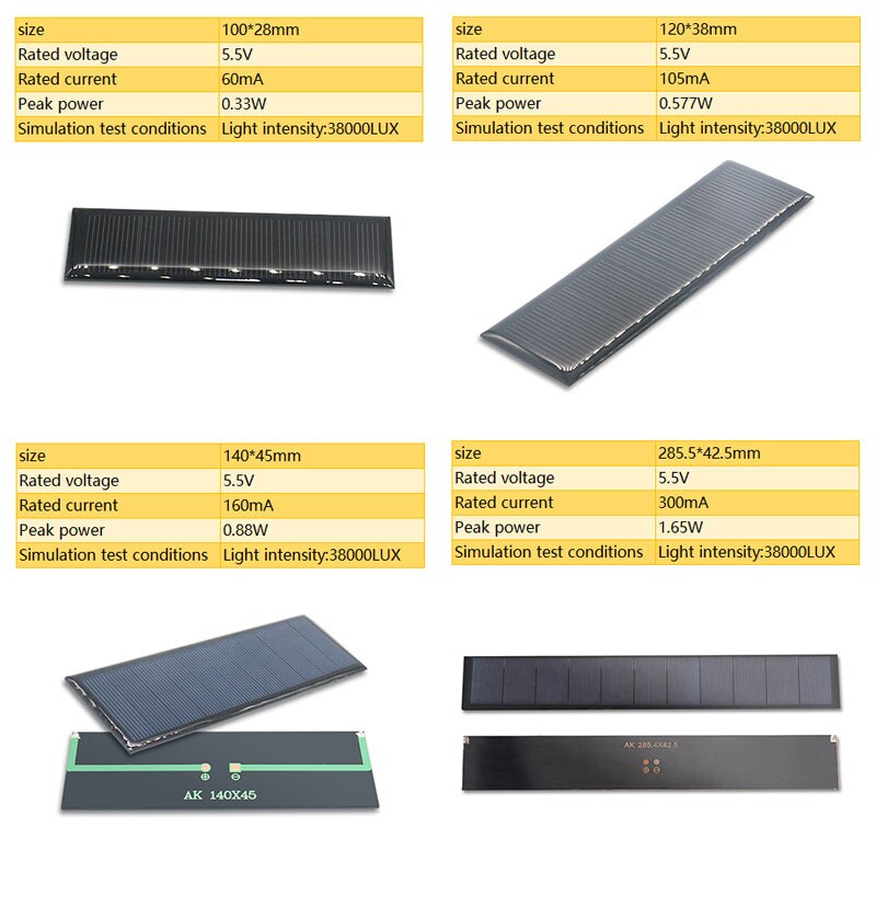 1Pc Solar Cell 5.5V Mini Zonnestelsel Diy Voor Batterij 5V Zonnepaneel Telefoon Opladers Draagbare 60mA 100mA 120mA 130mA 160mA 300mA