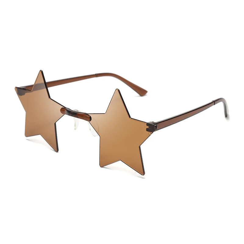 Mode Dunne Stervormige Zonnebril Vrouwen Randloze Bril Persoonlijkheid Brillen Cool Disco Ster Bril Voor Mannen Unisex Brillen Brillen: Beige